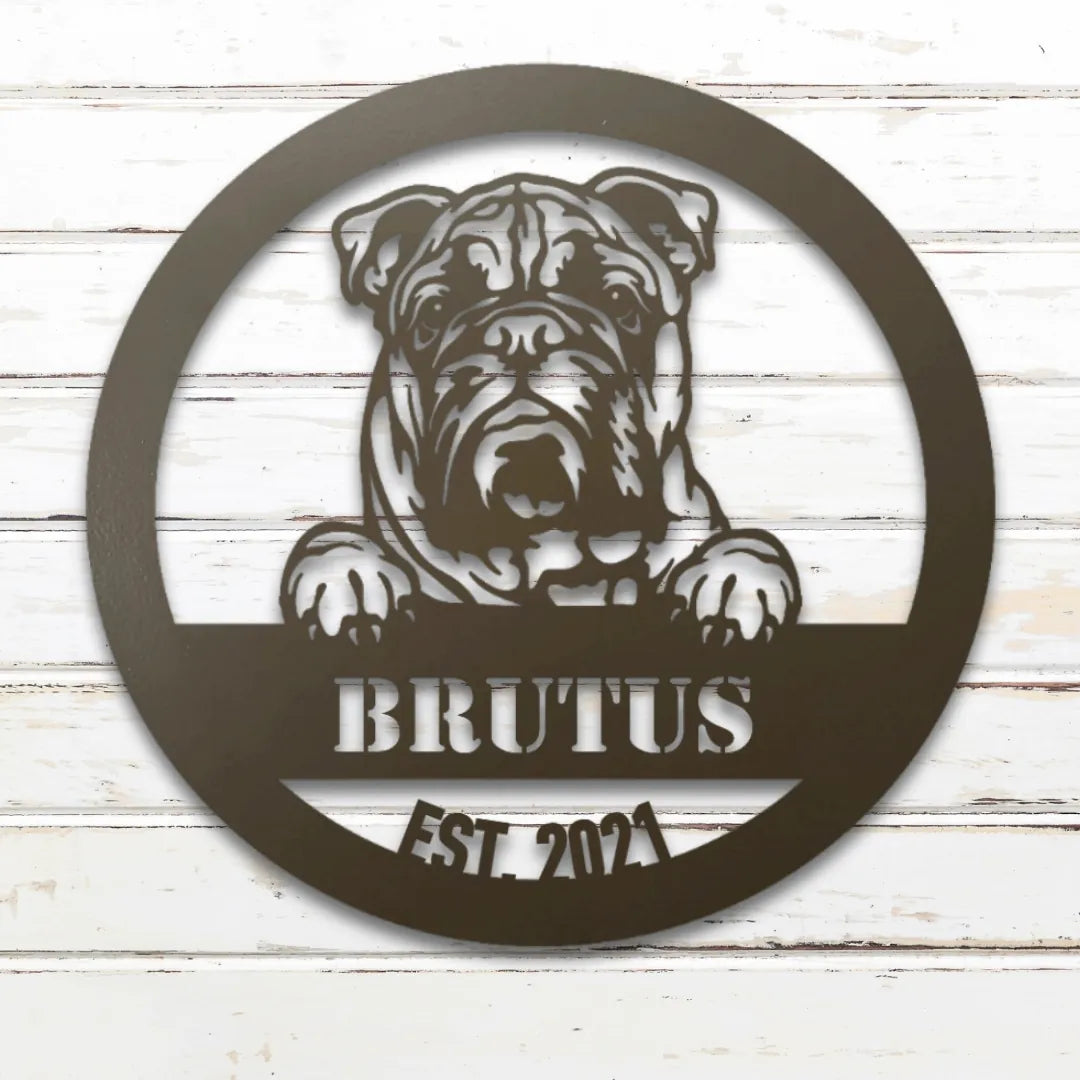 English Bulldog Personalized Metal Sign - Custom Dog Wall Art Silhouette in Stone - Custom Dog Wall Art