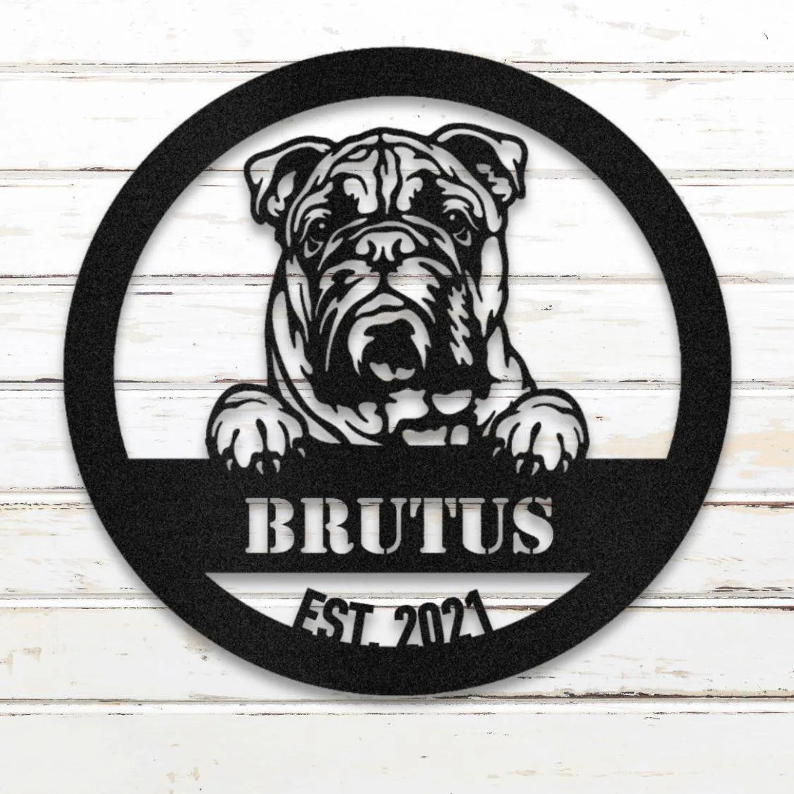English Bulldog Personalized Metal Sign - Custom Dog Wall Art Silhouette in Black - Custom Dog Wall Art