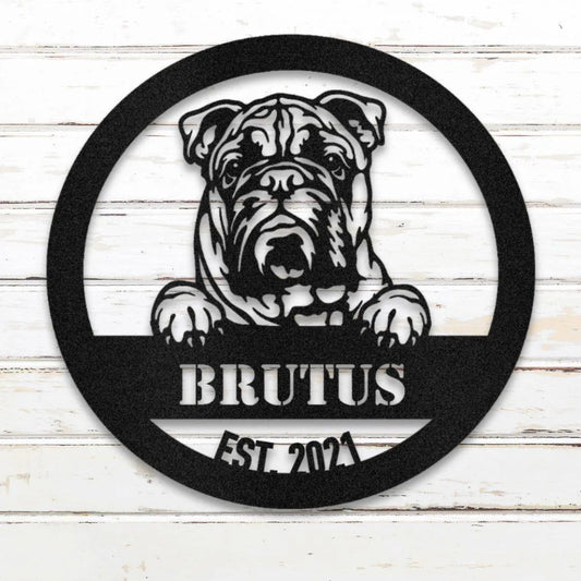English Bulldog Personalized Metal Sign - Custom Dog Wall Art Silhouette in Black - Custom Dog Wall Art