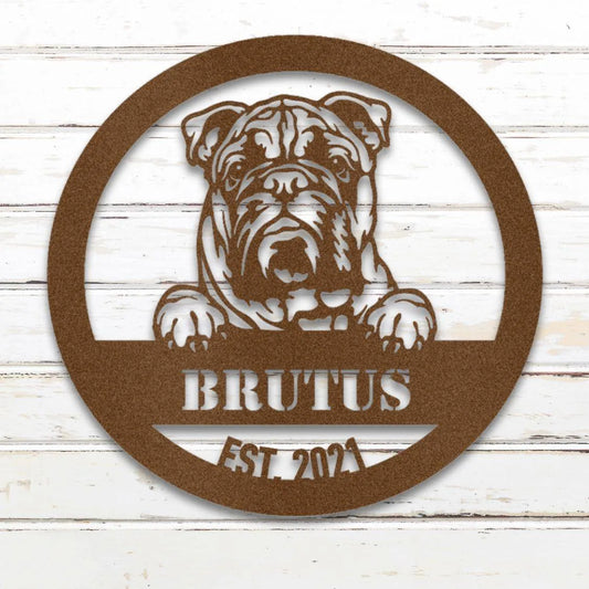English Bulldog Personalized Metal Sign - Custom Dog Wall Art Silhouette in Copper - Custom Dog Wall Art
