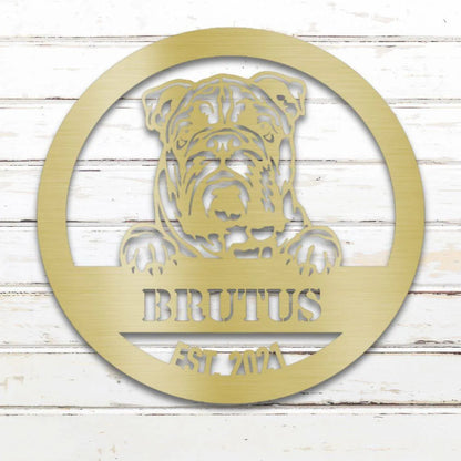 English Bulldog Personalized Metal Sign - Custom Dog Wall Art Silhouette in Gold - Custom Dog Wall Art