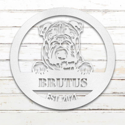 English Bulldog Personalized Metal Sign - Custom Dog Wall Art Silhouette in White - Custom Dog Wall Art