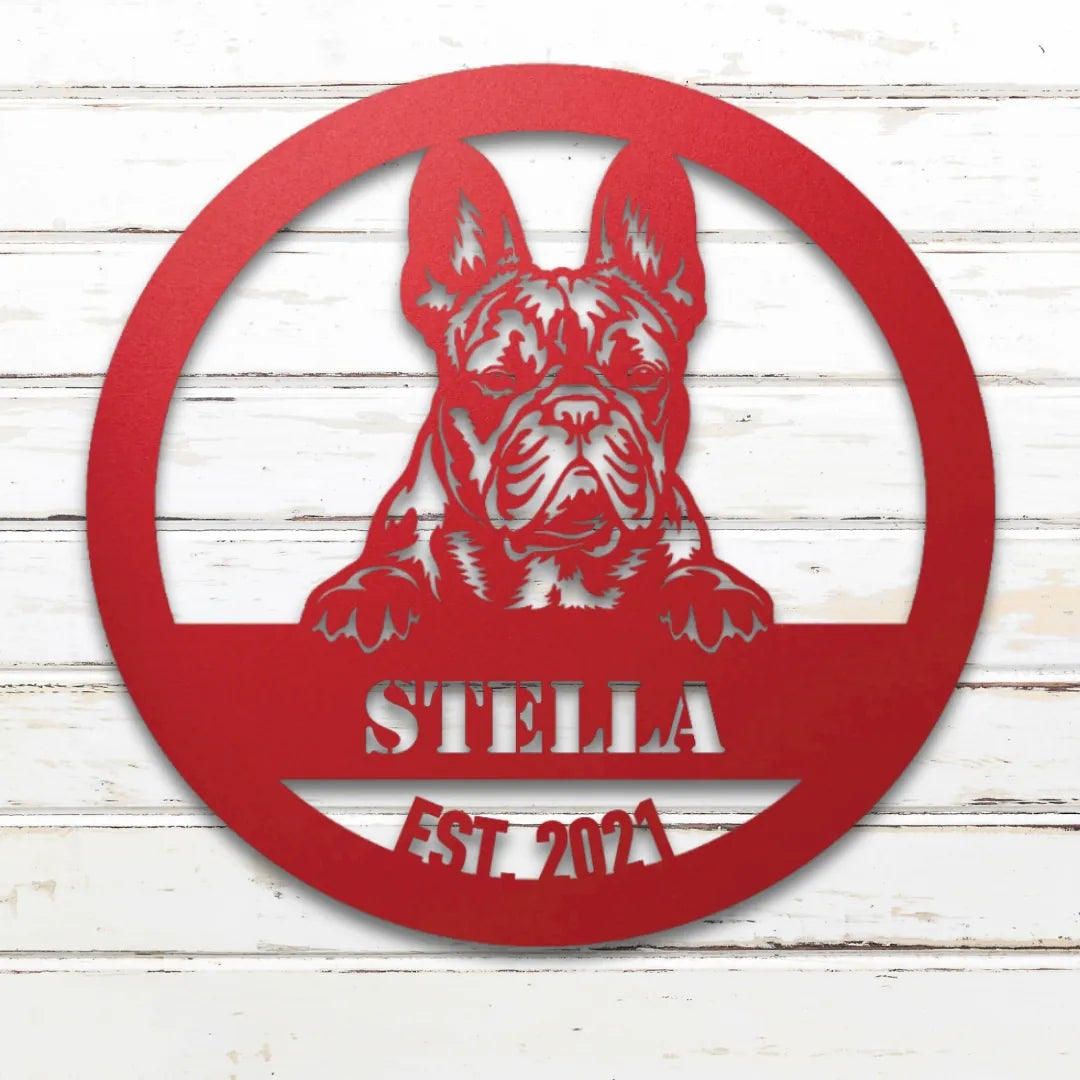 French Bulldog Personalized Metal Sign - Custom Dog Wall Art Silhouette in Red - Custom Dog Wall Art