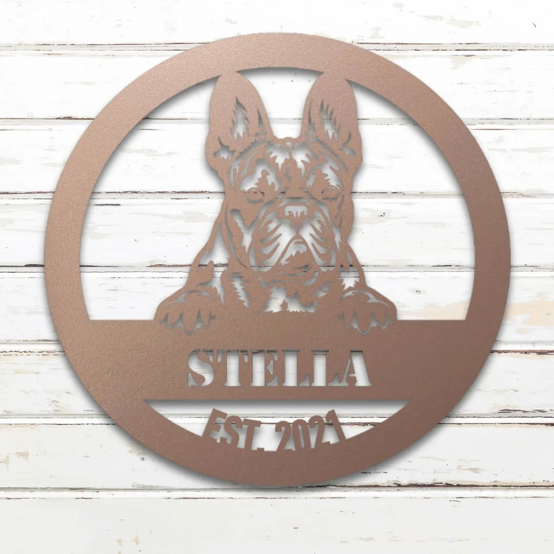 French Bulldog Personalized Metal Sign - Custom Dog Wall Art Silhouette in Rose - Custom Dog Wall Art