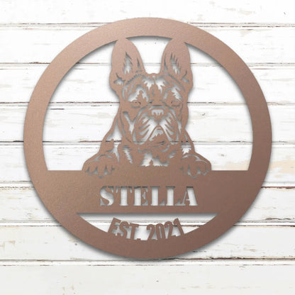 French Bulldog Personalized Metal Sign - Custom Dog Wall Art Silhouette in Rose - Custom Dog Wall Art
