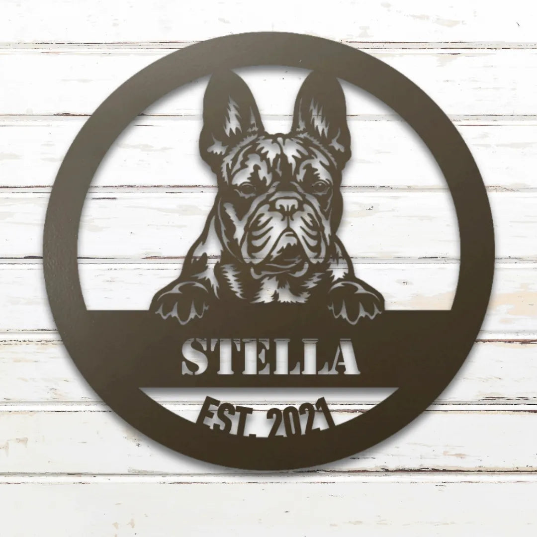 French Bulldog Personalized Metal Sign - Custom Dog Wall Art Silhouette in Stone - Custom Dog Wall Art