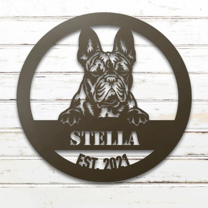 French Bulldog Personalized Metal Sign - Custom Dog Wall Art Silhouette in Stone - Custom Dog Wall Art