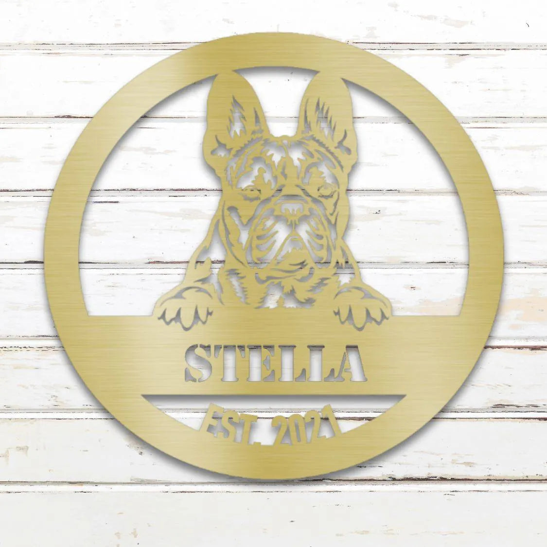 French Bulldog Personalized Metal Sign - Custom Dog Wall Art Silhouette in Gold - Custom Dog Wall Art