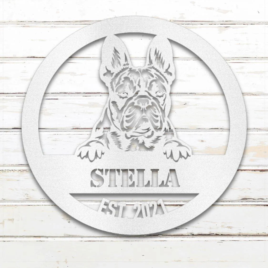 French Bulldog Personalized Metal Sign - Custom Dog Wall Art Silhouette in White - Custom Dog Wall Art