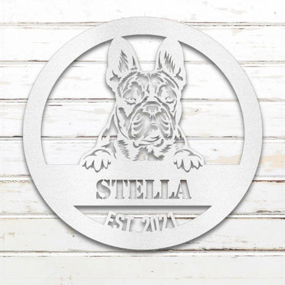 French Bulldog Personalized Metal Sign - Custom Dog Wall Art Silhouette in White - Custom Dog Wall Art
