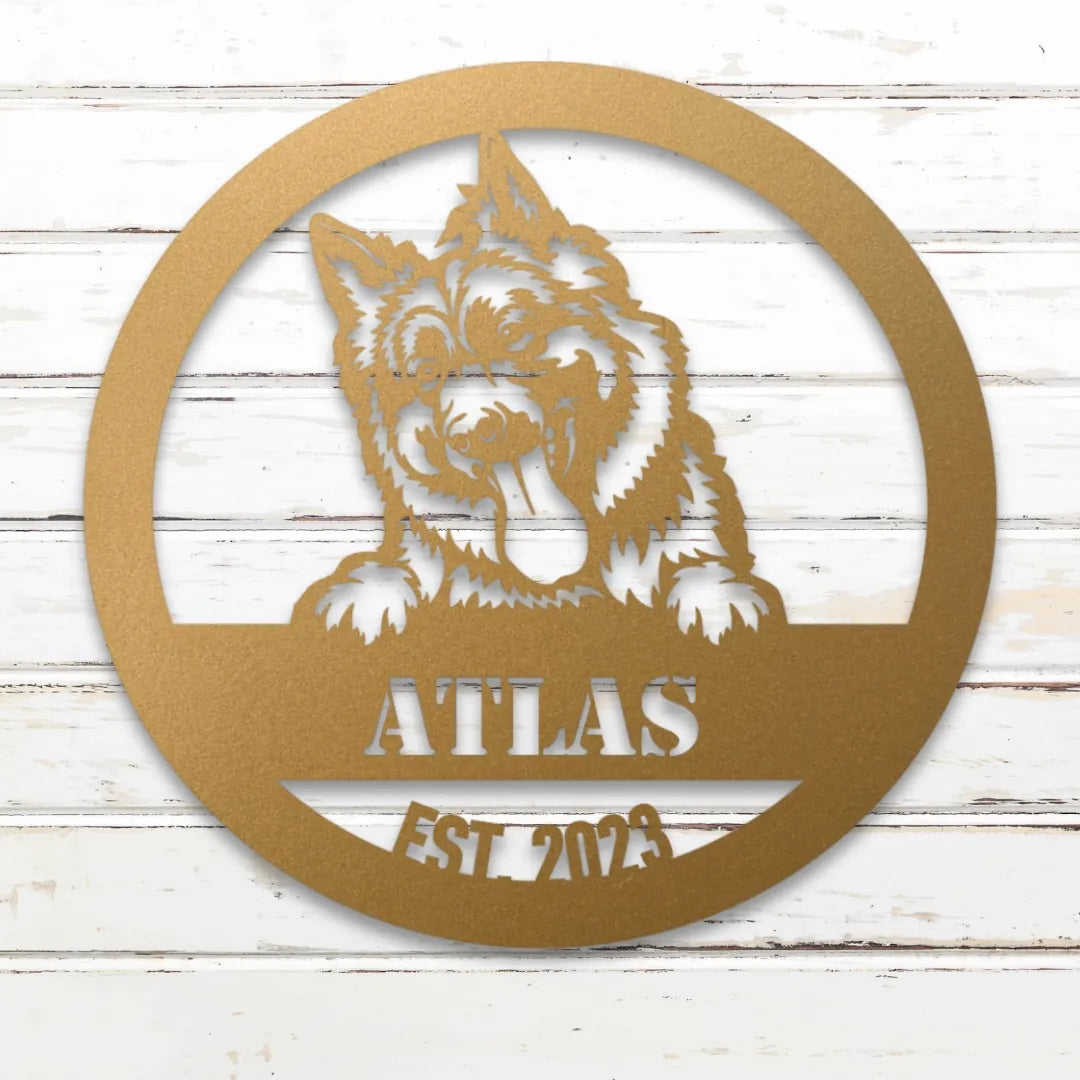 German Shepherd Personalized Metal Sign - Custom Dog Wall Art Silhouette in Gold - Custom Dog Wall Art