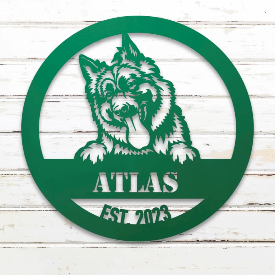 German Shepherd Personalized Metal Sign - Custom Dog Wall Art Silhouette in Green - Custom Dog Wall Art