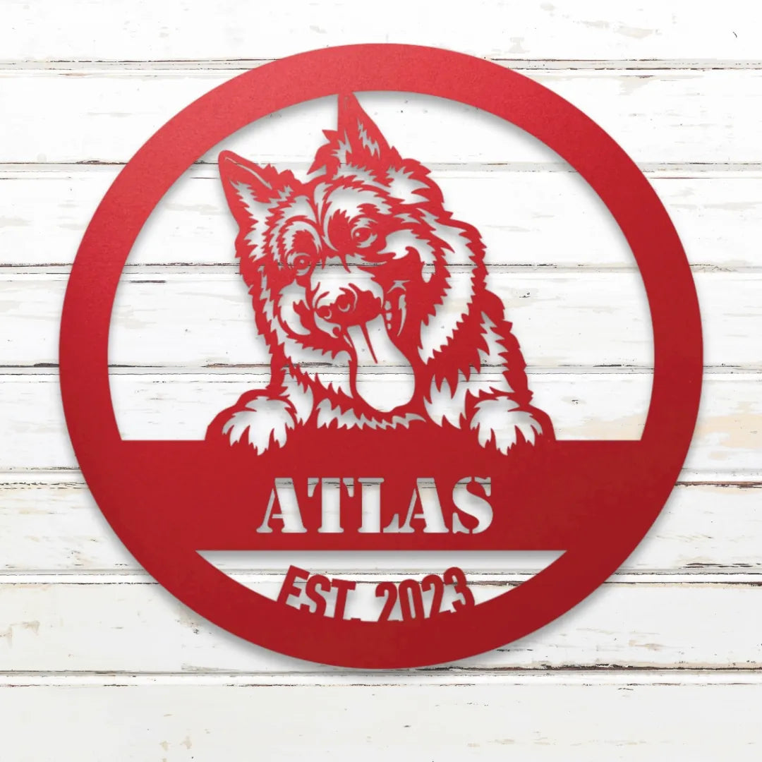 German Shepherd Personalized Metal Sign - Custom Dog Wall Art Silhouette in Red - Custom Dog Wall Art
