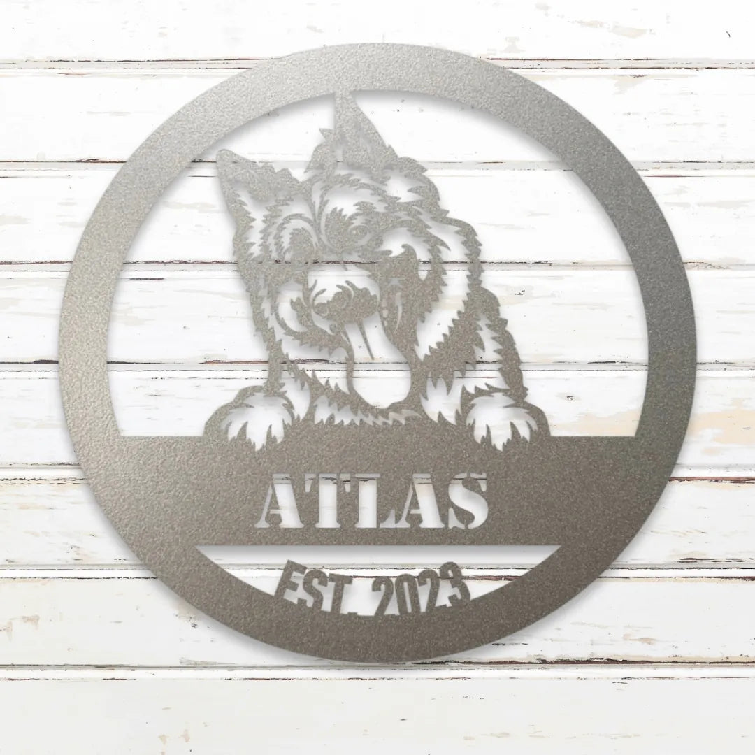 German Shepherd Personalized Metal Sign - Custom Dog Wall Art Silhouette in Silver - Custom Dog Wall Art