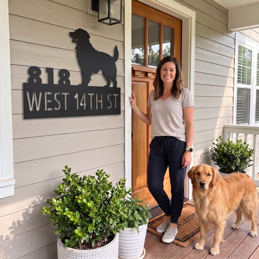 Golden Retriever Personalized House Number Sign