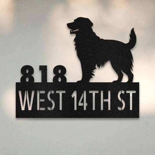 Golden Retriever Personalized House Number Sign Silhouette in Black - Custom Dog Wall Art