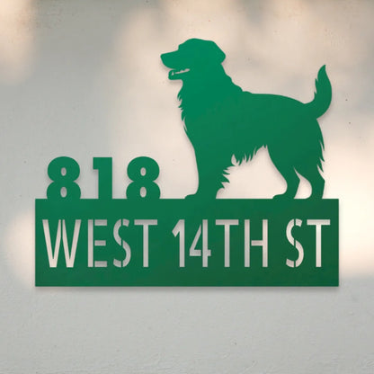 Golden Retriever Personalized House Number Sign Silhouette in Green - Custom Dog Wall Art