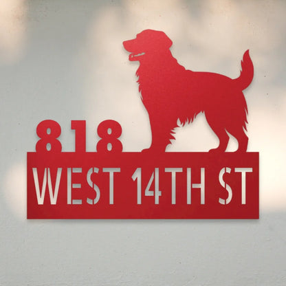 Golden Retriever Personalized House Number Sign Silhouette in Red - Custom Dog Wall Art