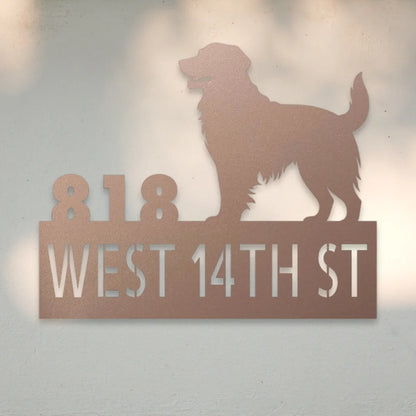 Golden Retriever Personalized House Number Sign Silhouette in Rose - Custom Dog Wall Art