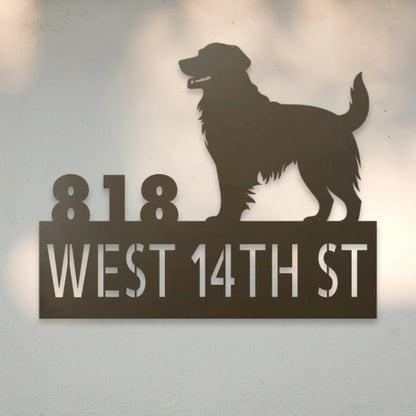 Golden Retriever Personalized House Number Sign Silhouette in Stone - Custom Dog Wall Art