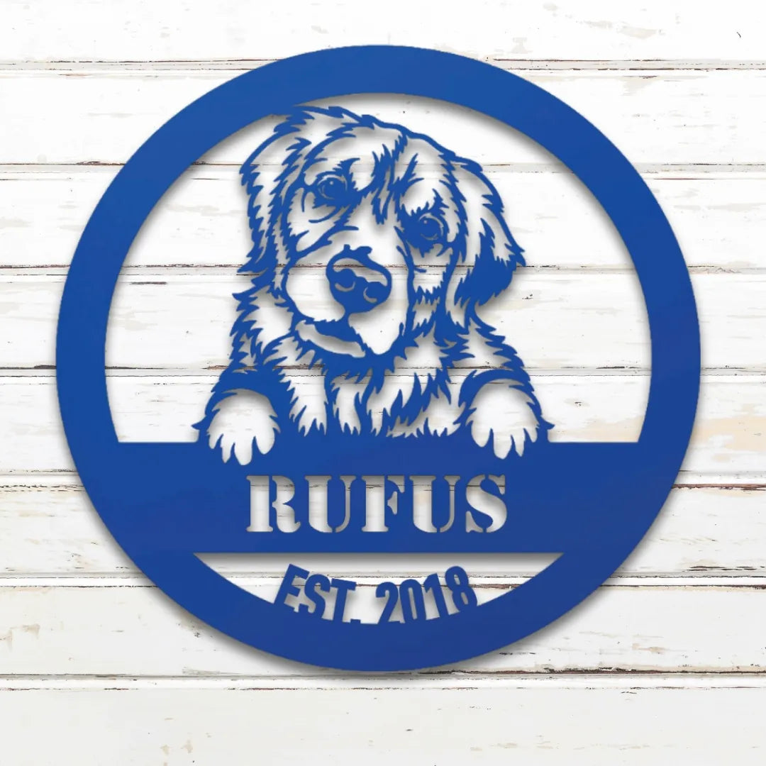 Golden Retriever Personalized Metal Sign - Custom Dog Wall Art Silhouette in Blue - Custom Dog Wall Art