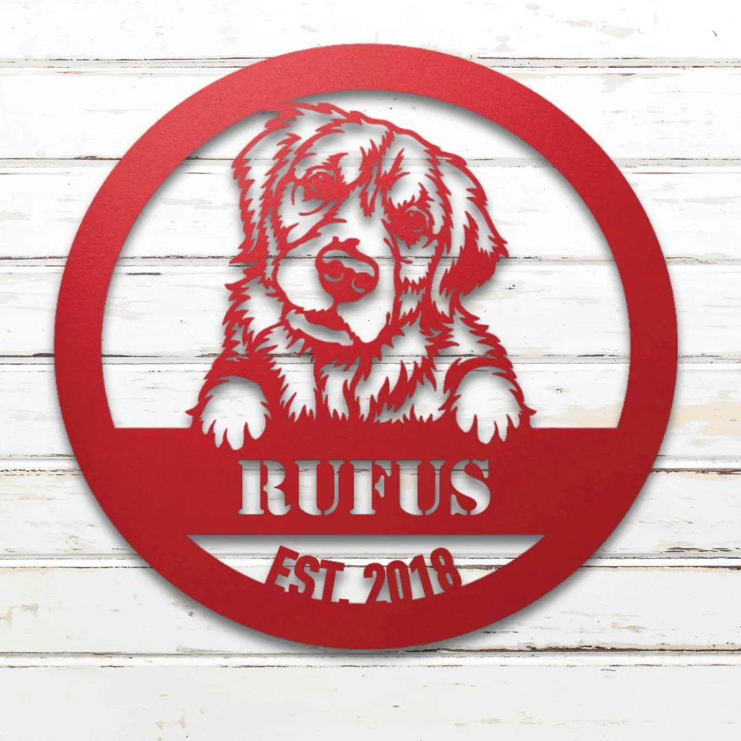 Golden Retriever Personalized Metal Sign - Custom Dog Wall Art Silhouette in Red - Custom Dog Wall Art