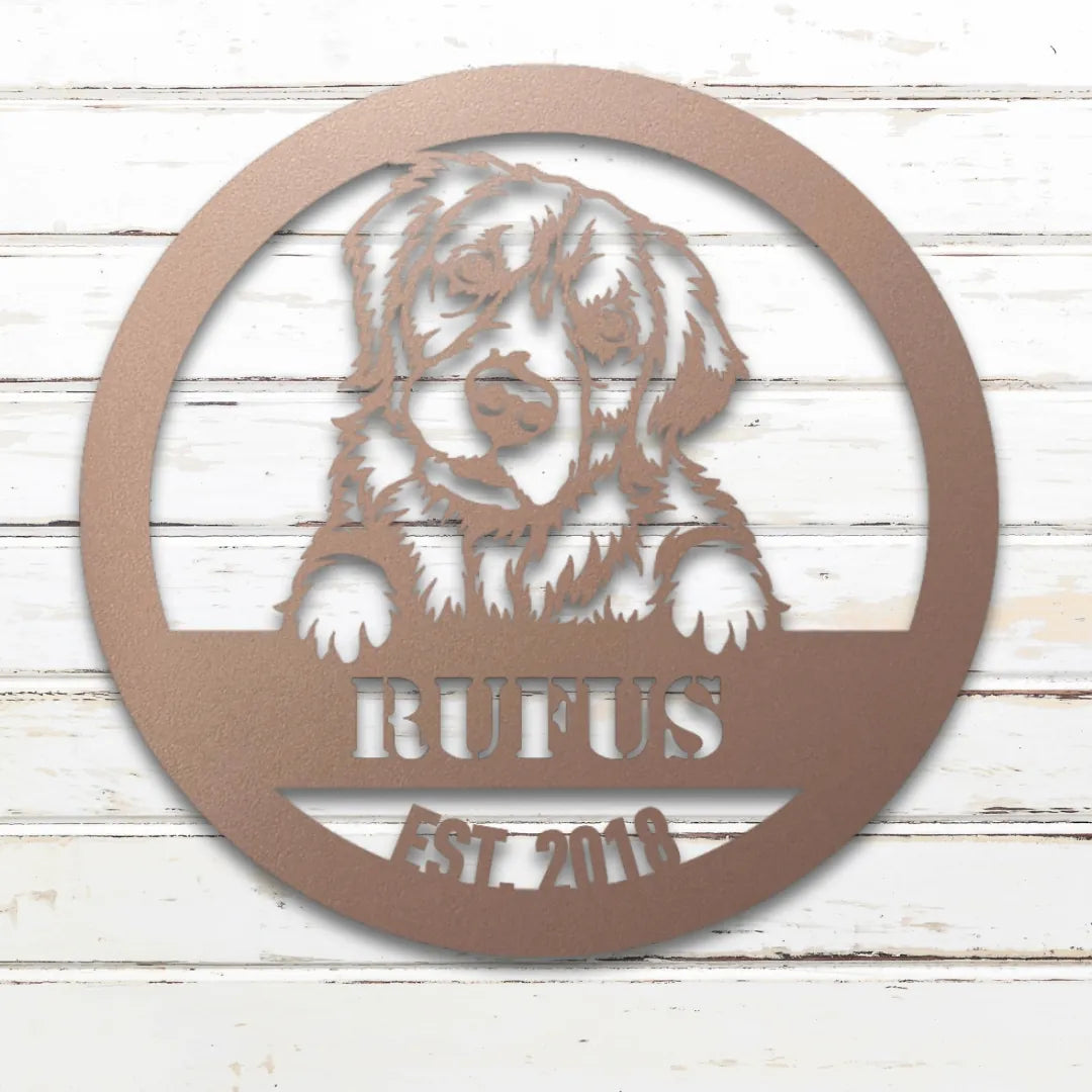 Golden Retriever Personalized Metal Sign - Custom Dog Wall Art Silhouette in Rose - Custom Dog Wall Art