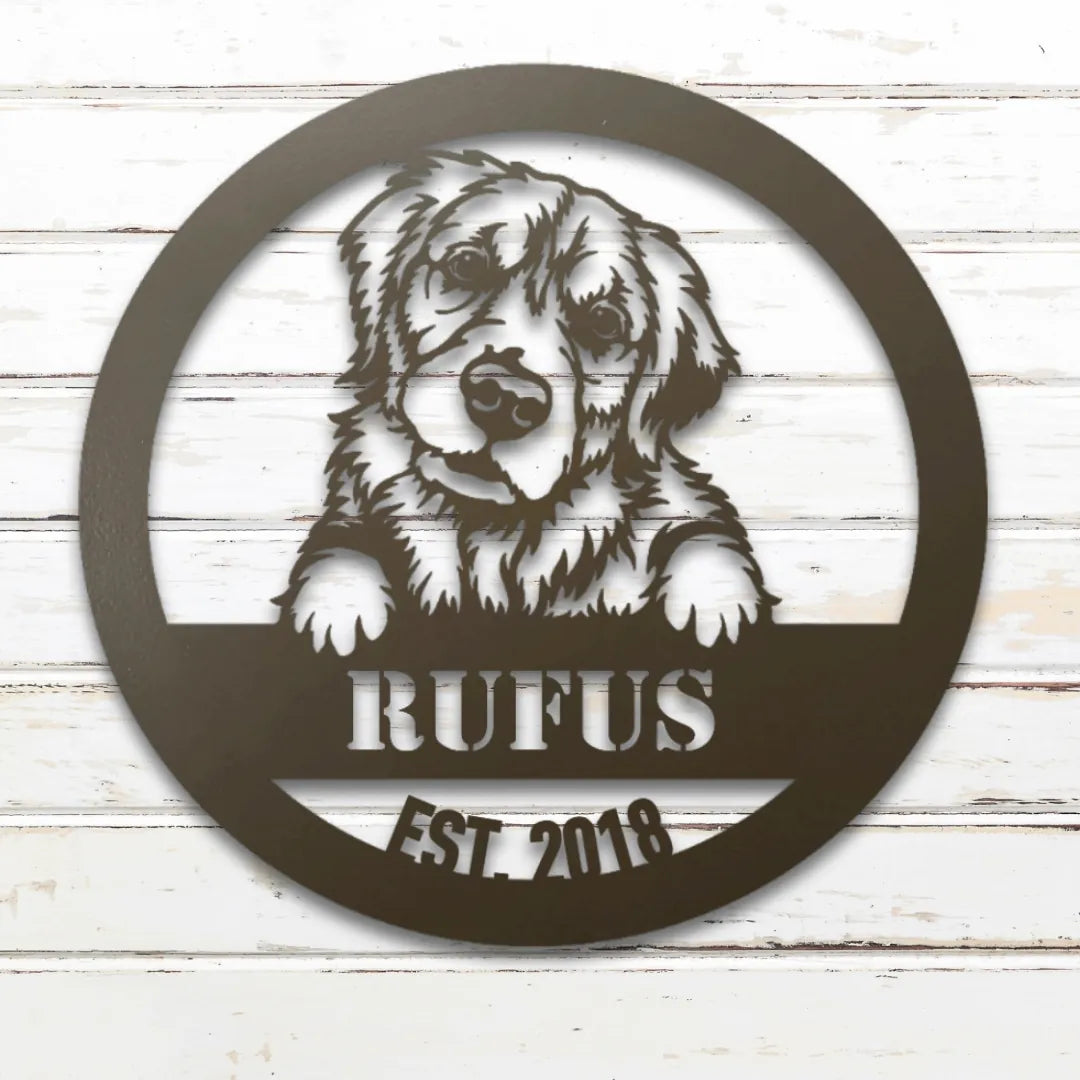 Golden Retriever Personalized Metal Sign - Custom Dog Wall Art Silhouette in Stone - Custom Dog Wall Art