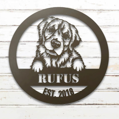 Golden Retriever Metal Wall Art – Personalized Dog Sign with Custom Name Silhouette in Stone - Custom Dog Wall Art