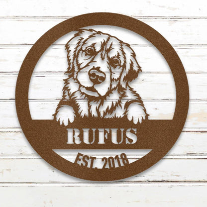 Golden Retriever Metal Wall Art – Personalized Dog Sign with Custom Name Silhouette in Copper - Custom Dog Wall Art
