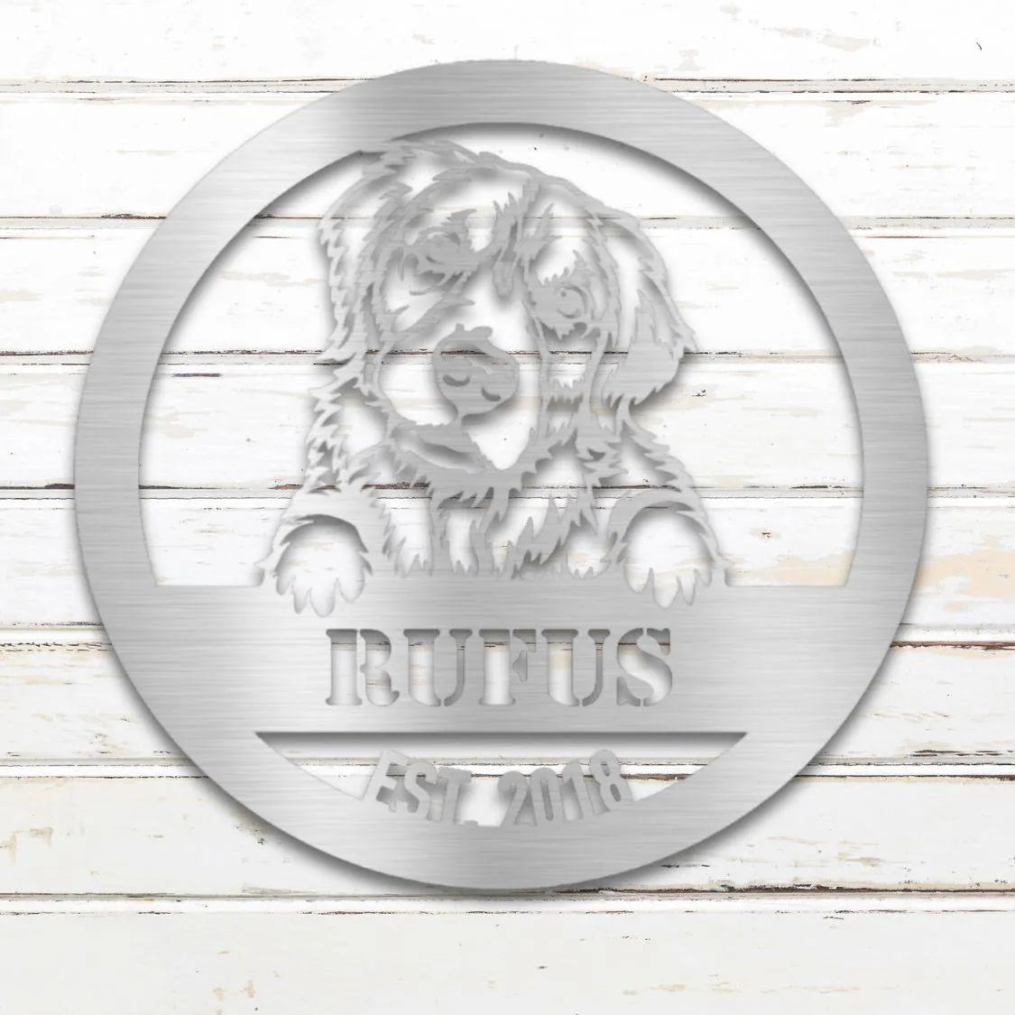 Golden Retriever Personalized Metal Sign - Custom Dog Wall Art Silhouette in Silver - Custom Dog Wall Art