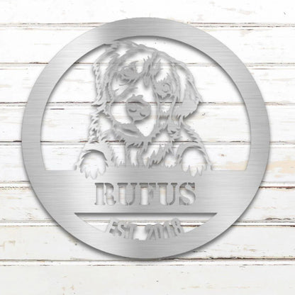 Golden Retriever Metal Wall Art – Personalized Dog Sign with Custom Name Silhouette in Silver - Custom Dog Wall Art