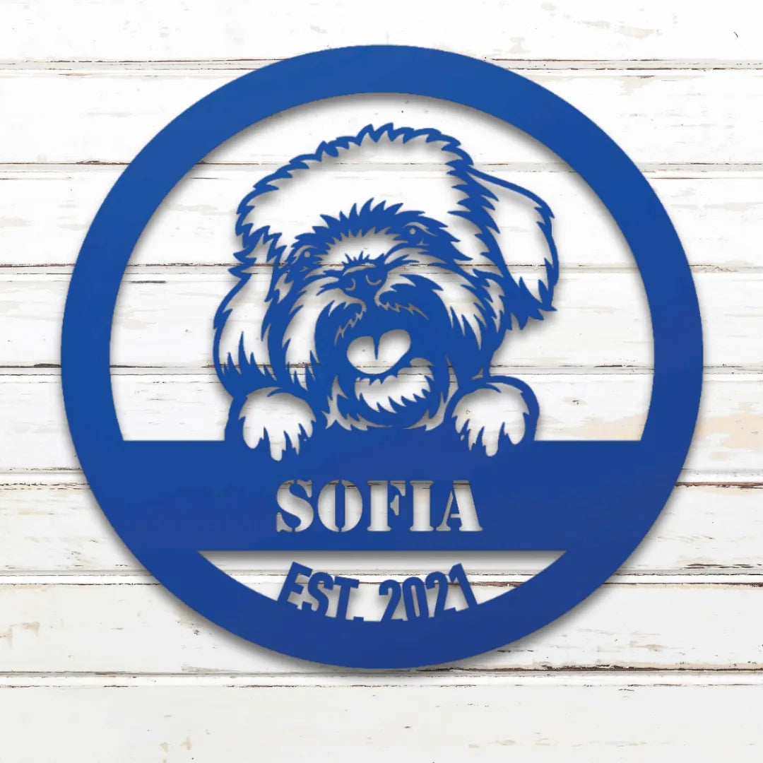 Havanese Personalized Metal Sign - Custom Dog Wall Art Silhouette in Blue - Custom Dog Wall Art