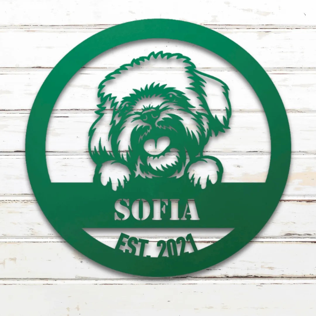 Havanese Personalized Metal Sign - Custom Dog Wall Art Silhouette in Green - Custom Dog Wall Art