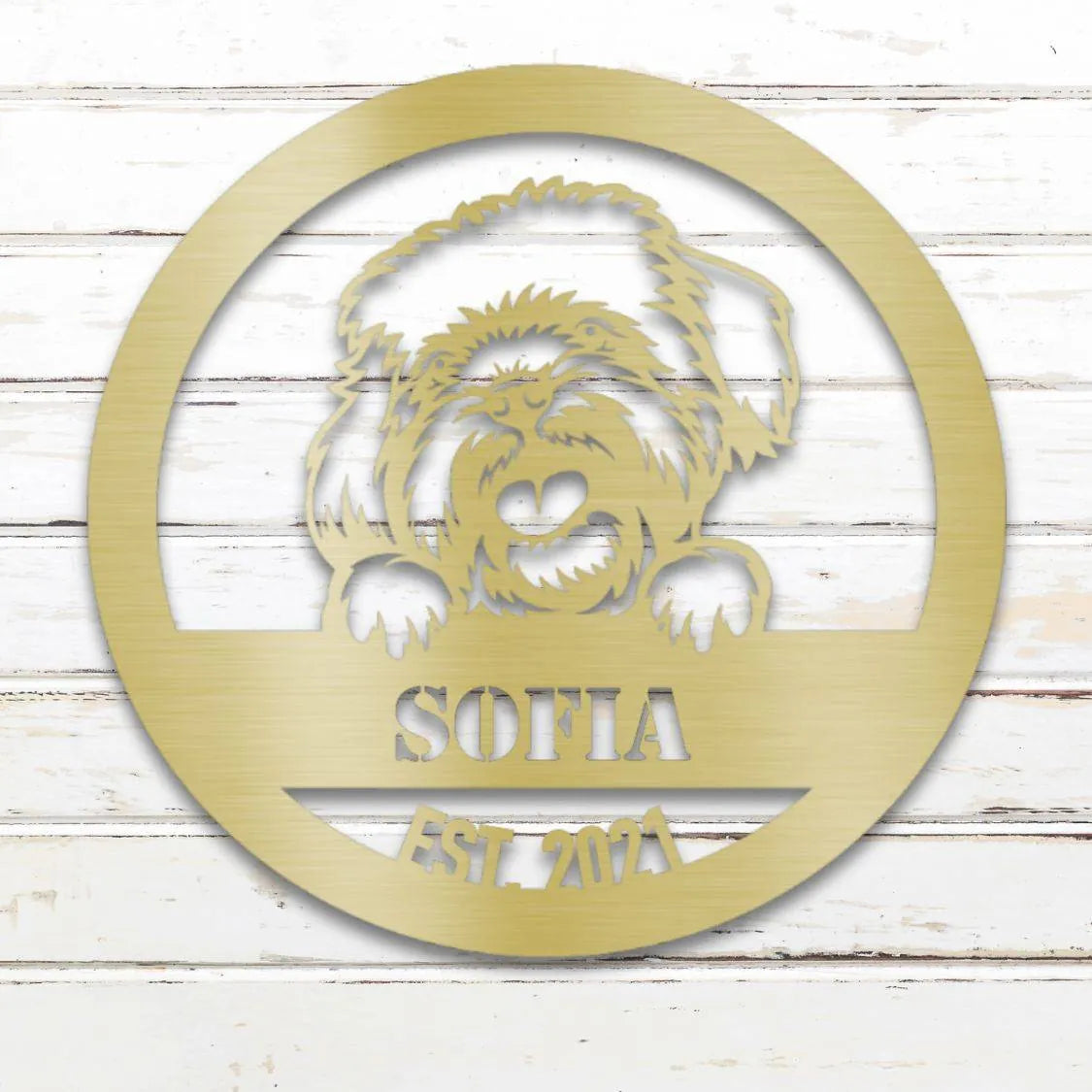 Havanese Personalized Metal Sign - Custom Dog Wall Art Silhouette in Gold - Custom Dog Wall Art