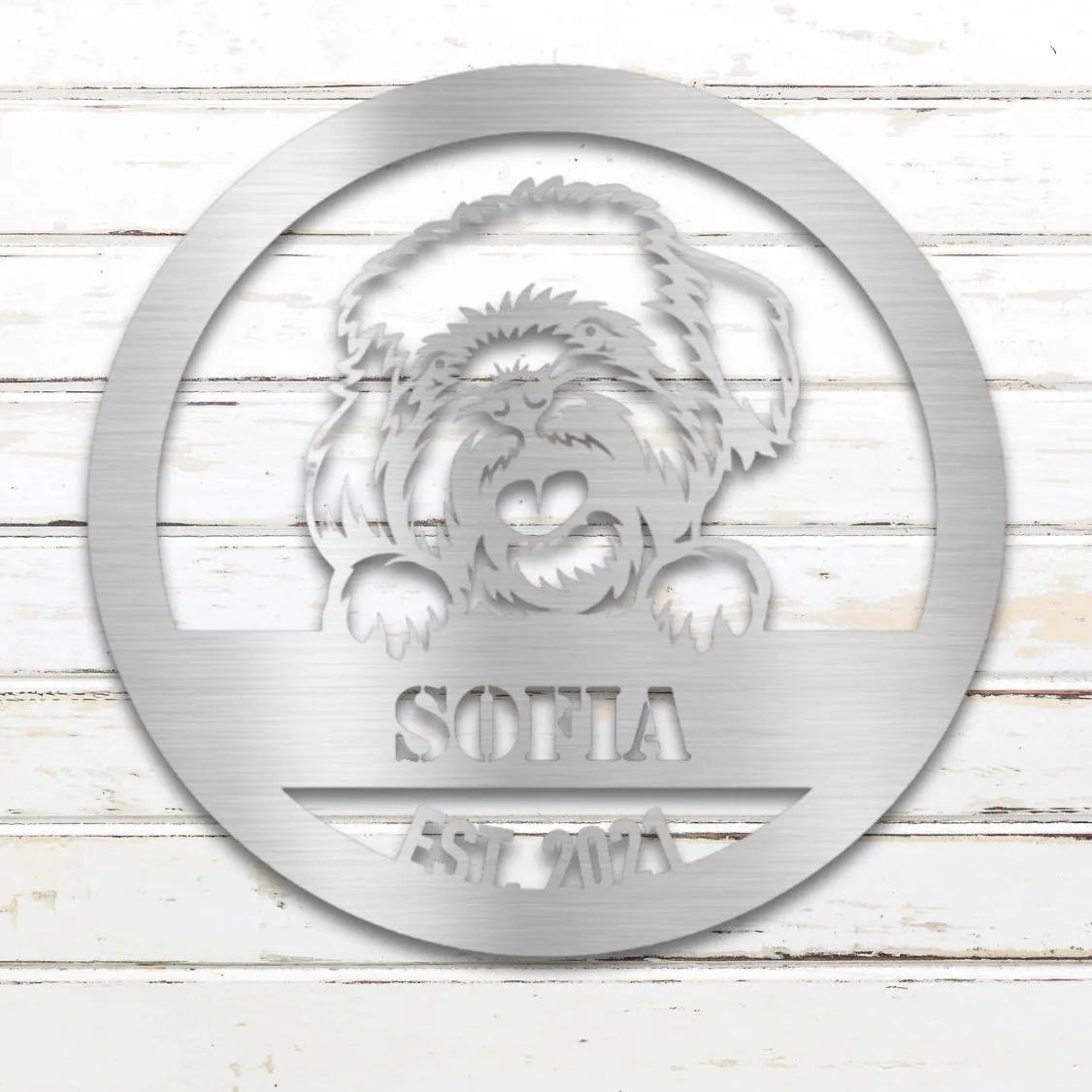Havanese Personalized Metal Sign - Custom Dog Wall Art Silhouette in Silver - Custom Dog Wall Art