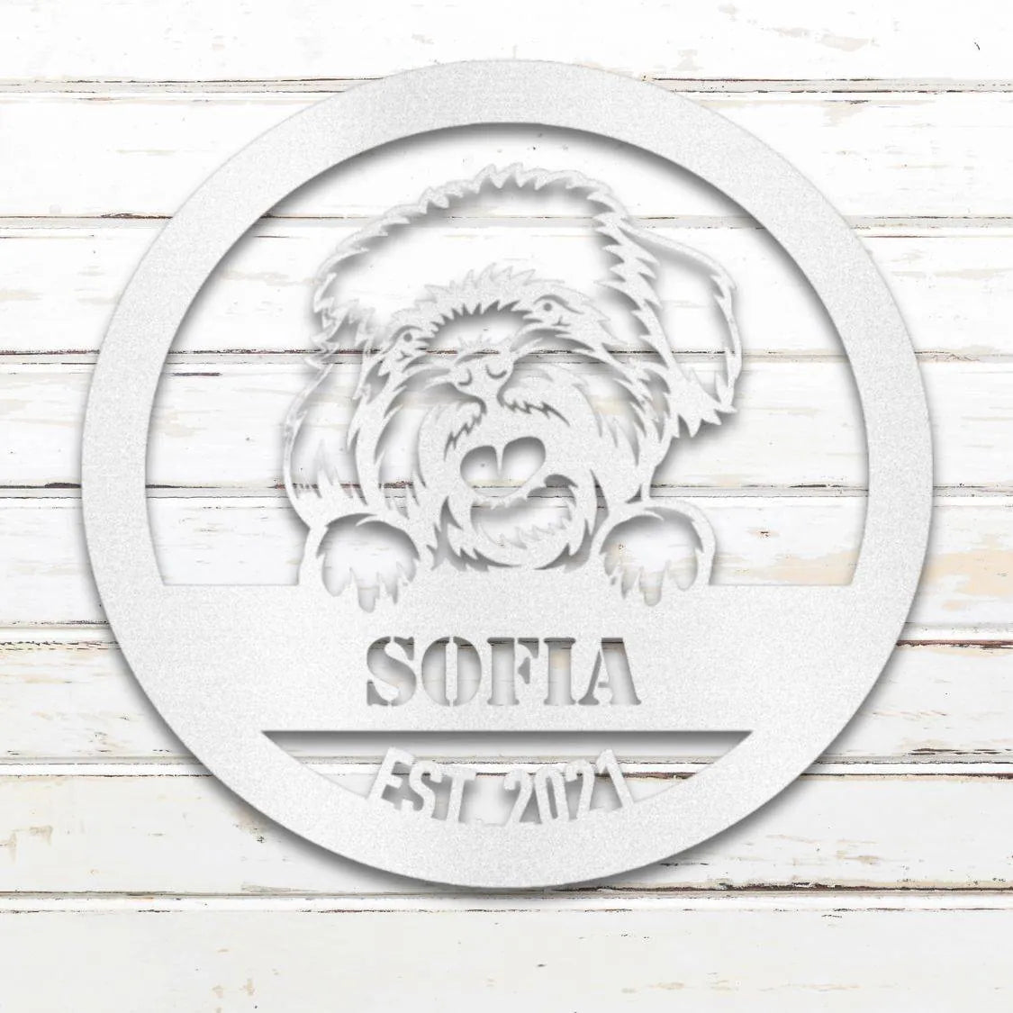 Havanese Personalized Metal Sign - Custom Dog Wall Art Silhouette in White - Custom Dog Wall Art