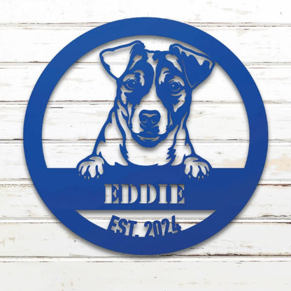 Jack Russell Terrier Personalized Metal Sign - Custom Dog Wall Art Silhouette in Blue - Custom Dog Wall Art