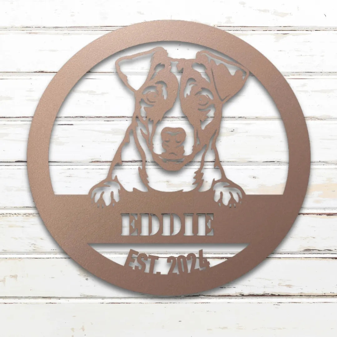 Jack Russell Terrier Personalized Metal Sign - Custom Dog Wall Art Silhouette in Rose - Custom Dog Wall Art