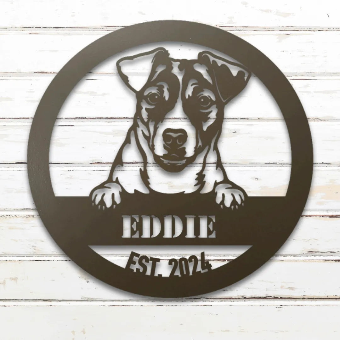 Jack Russell Terrier Personalized Metal Sign - Custom Dog Wall Art Silhouette in Stone - Custom Dog Wall Art
