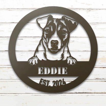 Jack Russell Terrier Personalized Metal Sign - Custom Dog Wall Art Silhouette in Stone - Custom Dog Wall Art