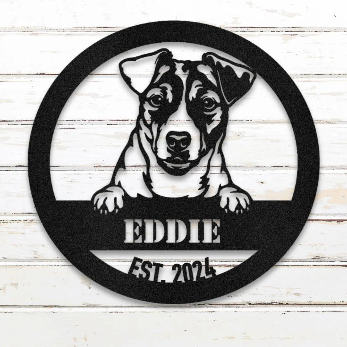 Jack Russell Terrier Personalized Metal Sign - Custom Dog Wall Art Silhouette in Black - Custom Dog Wall Art