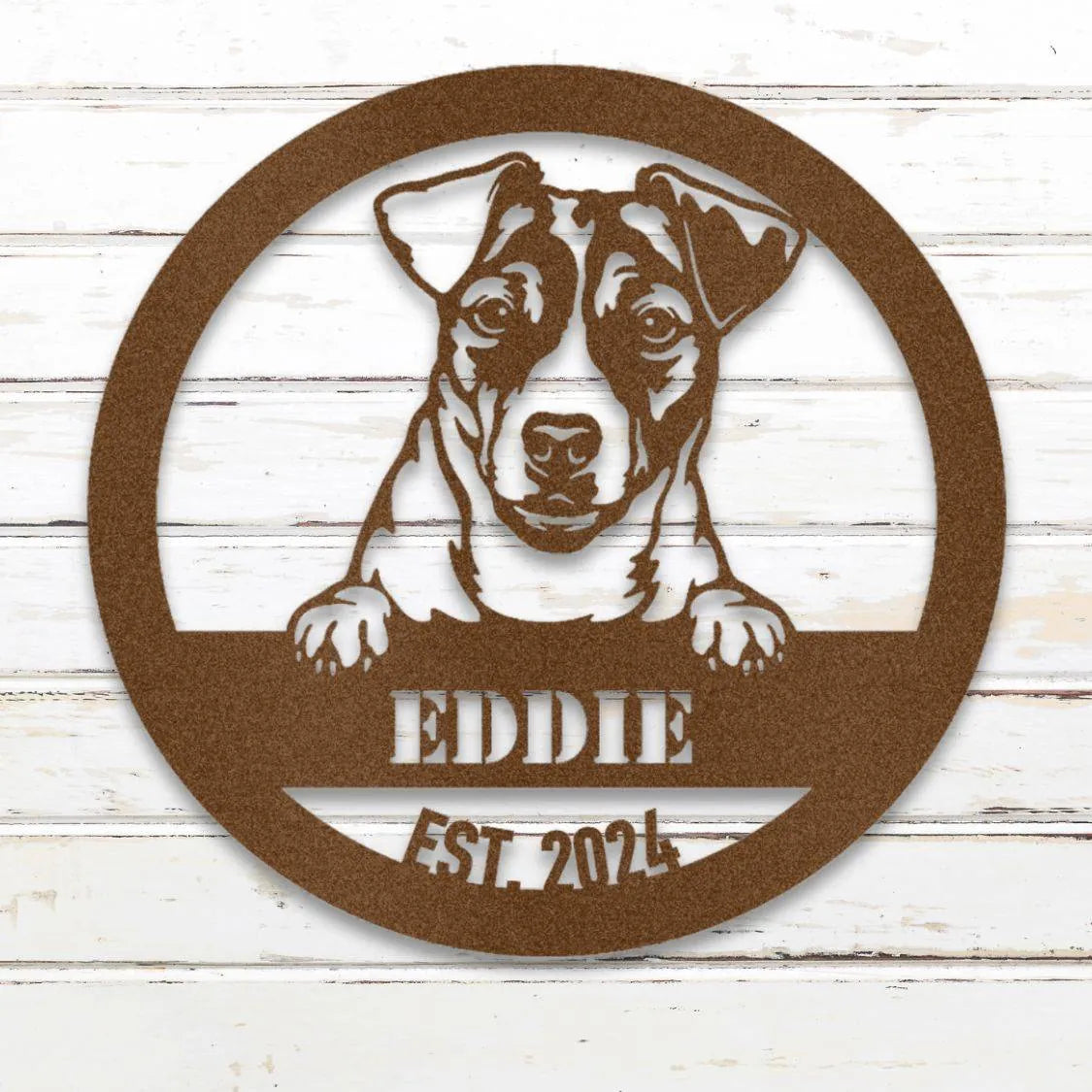 Jack Russell Terrier Personalized Metal Sign - Custom Dog Wall Art Silhouette in Copper - Custom Dog Wall Art