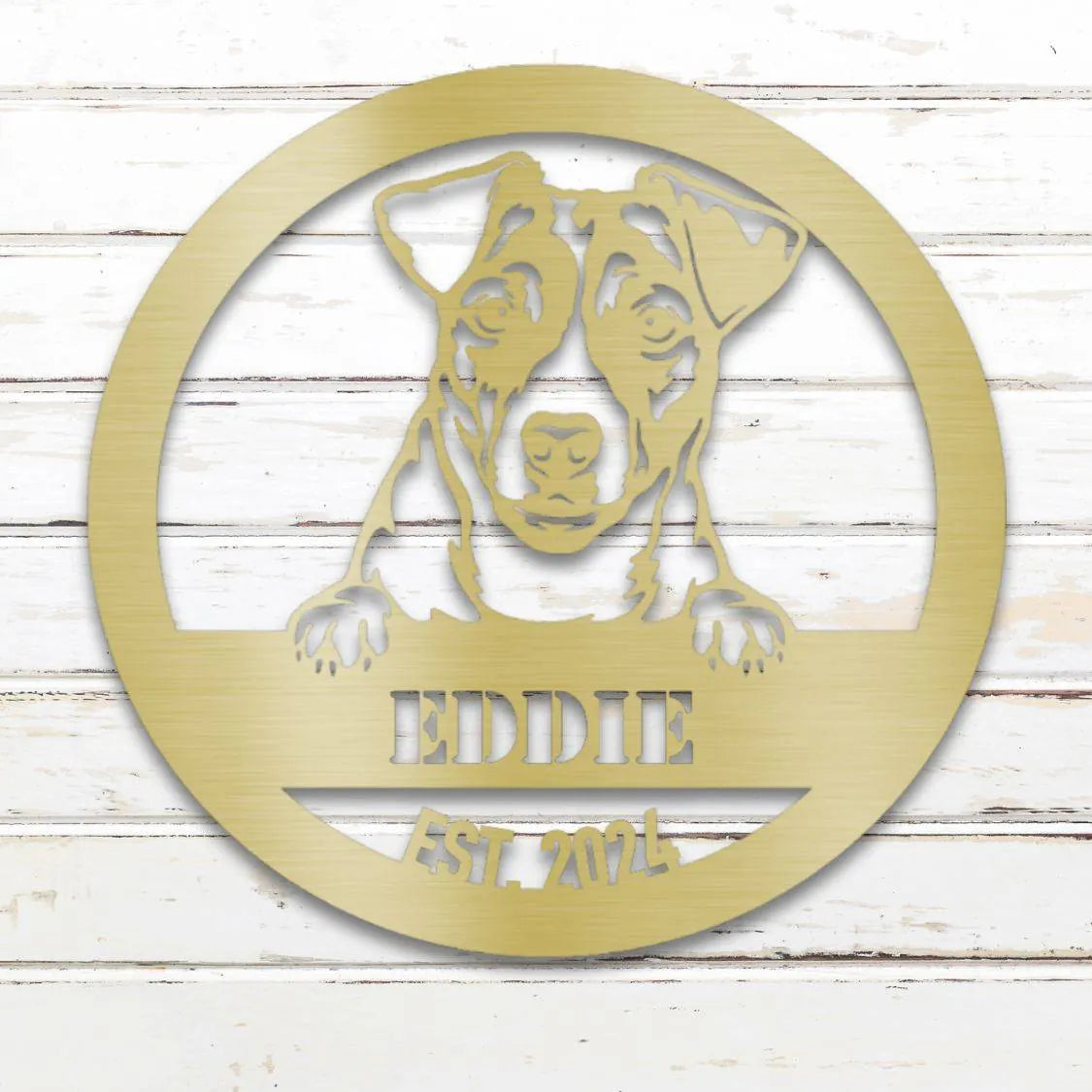 Jack Russell Terrier Personalized Metal Sign - Custom Dog Wall Art Silhouette in Gold - Custom Dog Wall Art