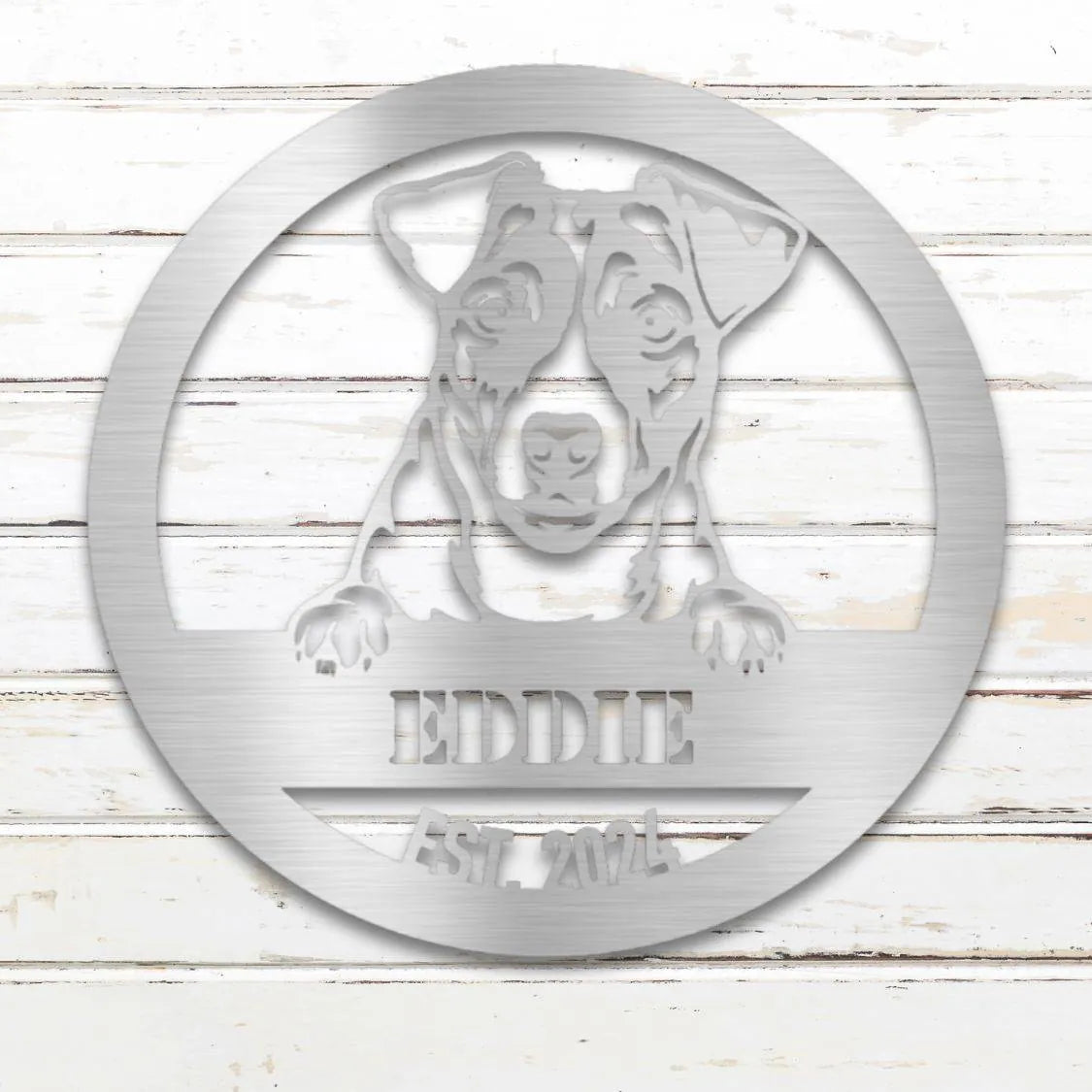 Jack Russell Terrier Personalized Metal Sign - Custom Dog Wall Art Silhouette in Silver - Custom Dog Wall Art