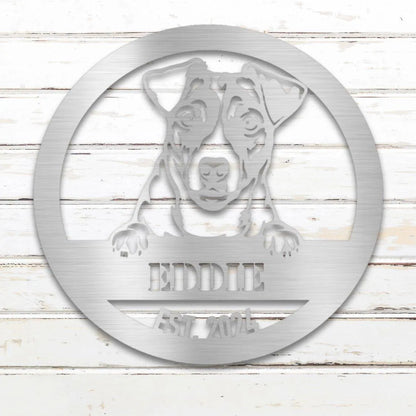 Jack Russell Terrier Personalized Metal Sign - Custom Dog Wall Art Silhouette in Silver - Custom Dog Wall Art