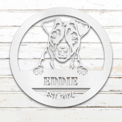 Jack Russell Terrier Personalized Metal Sign - Custom Dog Wall Art Silhouette in White - Custom Dog Wall Art