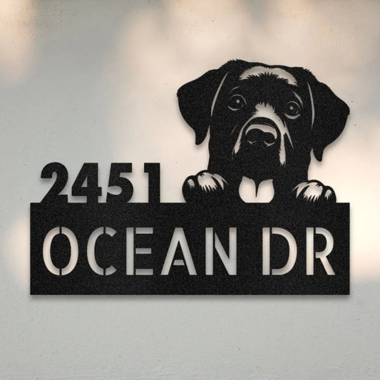 Labrador Retriever Personalized House Number Sign Silhouette in Black - Custom Dog Wall Art