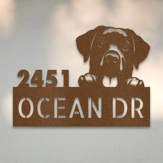 Labrador Retriever Personalized House Number Sign Silhouette in Copper - Custom Dog Wall Art