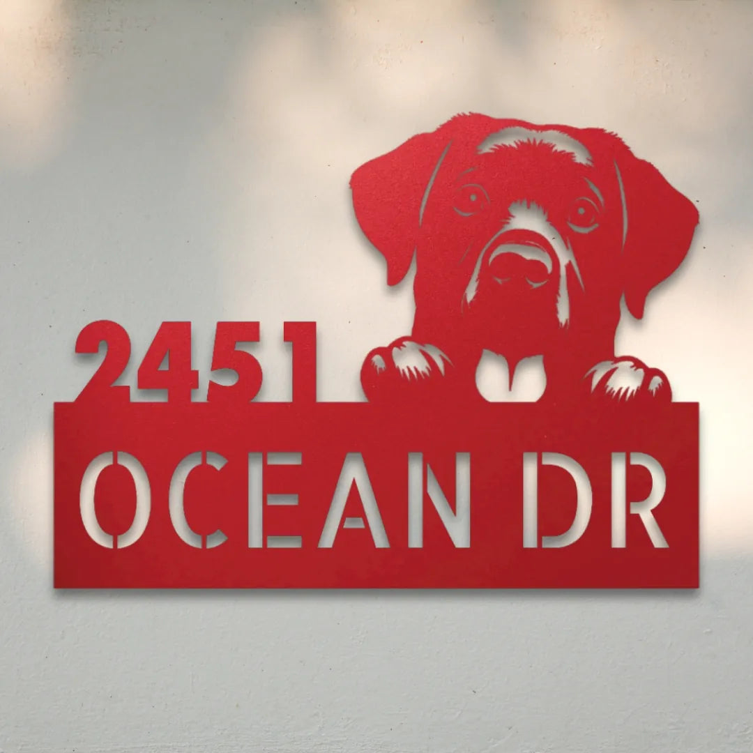 Labrador Retriever Personalized House Number Sign Silhouette in Red - Custom Dog Wall Art